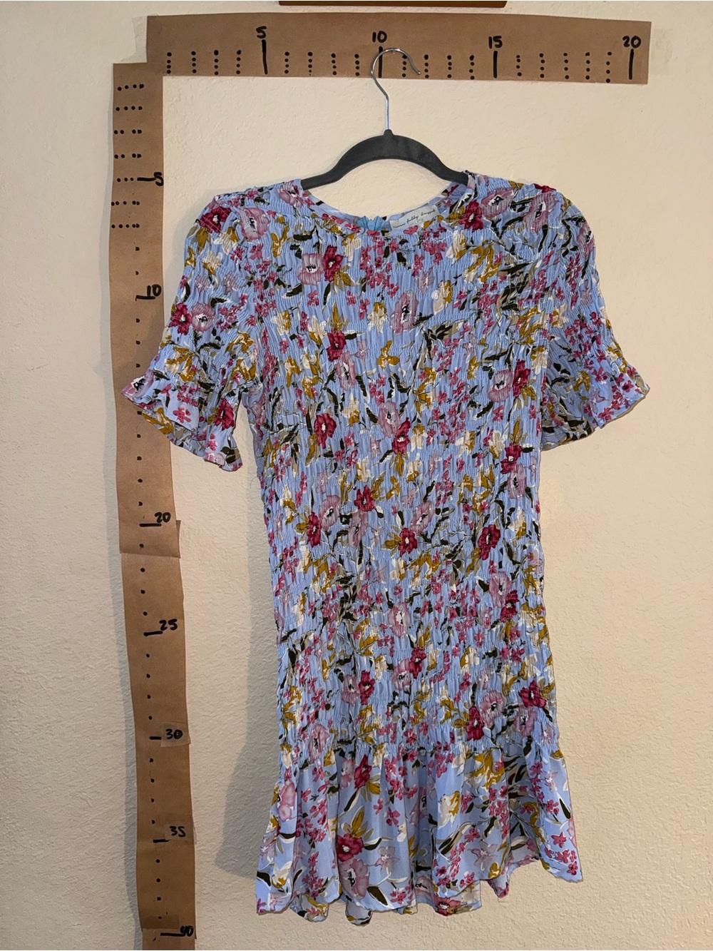 Floral Smocked Mini Dress - Light Blue